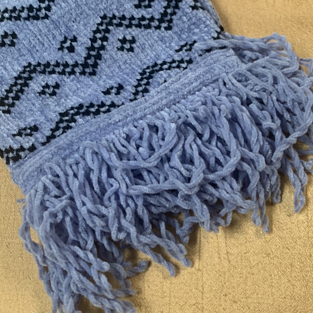 Handmade tencel scarf - periwinkle blue and black